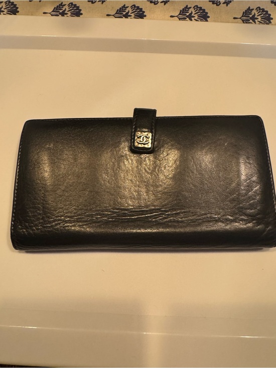 CHANEL Handbags - CHANEL Black Leather Long Wallet with CC Button Strap